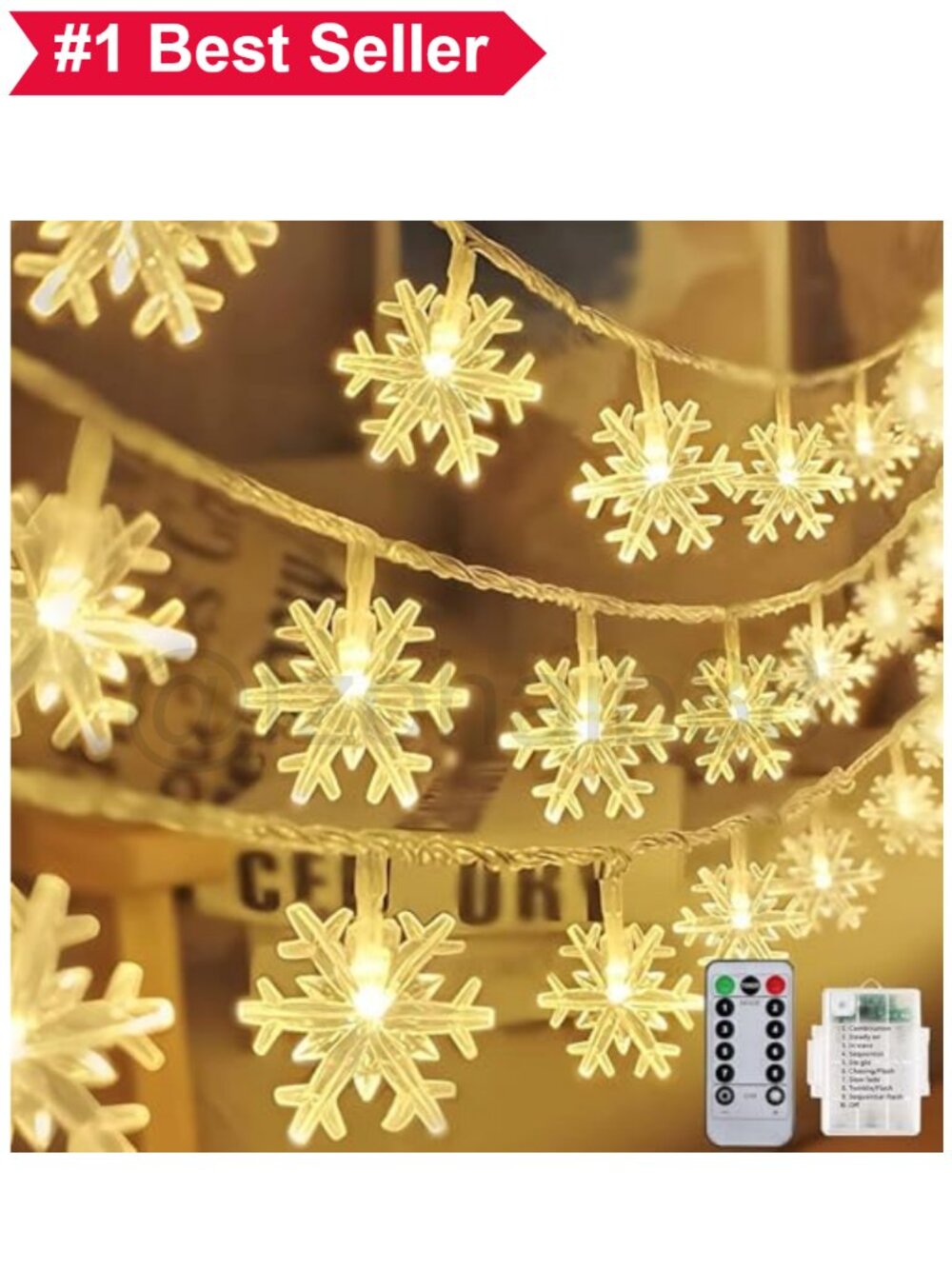 🎄 20ft 40 LED Snowflake String Lights 8 Modes Timer Remote Control - Picture 1 of 5